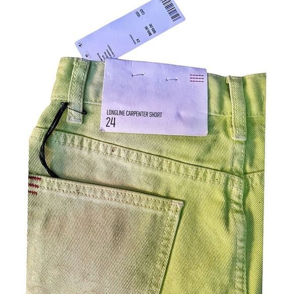 BDG Urban Outfitters Green Yellow Longline Denim Raw Hem Shorts Size 24 NWT - Picture 5 of 5
